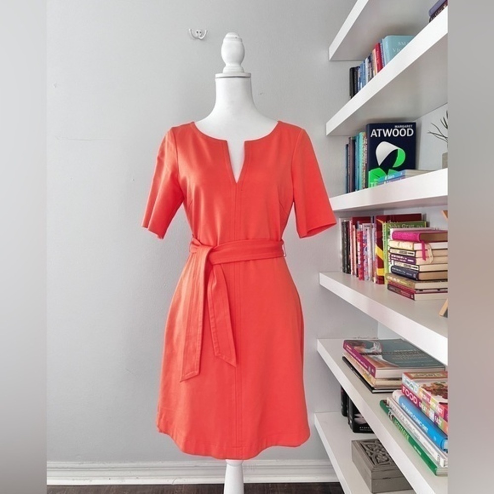 Trina Turk Derian Coral Belted Tie Waist Rayon Blend Tunic Dress size 6